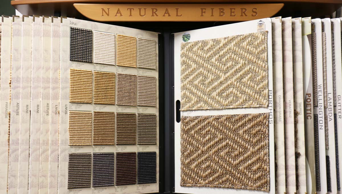Natural Fibers carpet rack closeup Carpets and Floors showroom